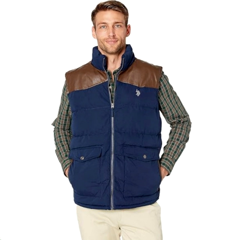 HP🔥 U.S. Polo Assn. Mens Puffer Vest Size S Unisex Womens M/L Puffer Vest Navy